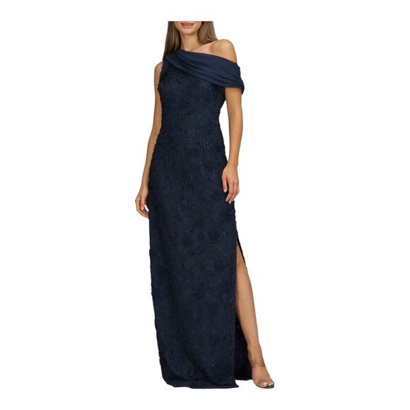 JS Collections Elodie Floral One-Shoulder Cotton Blend Gown dress blue size 2 - Picture 1 of 9